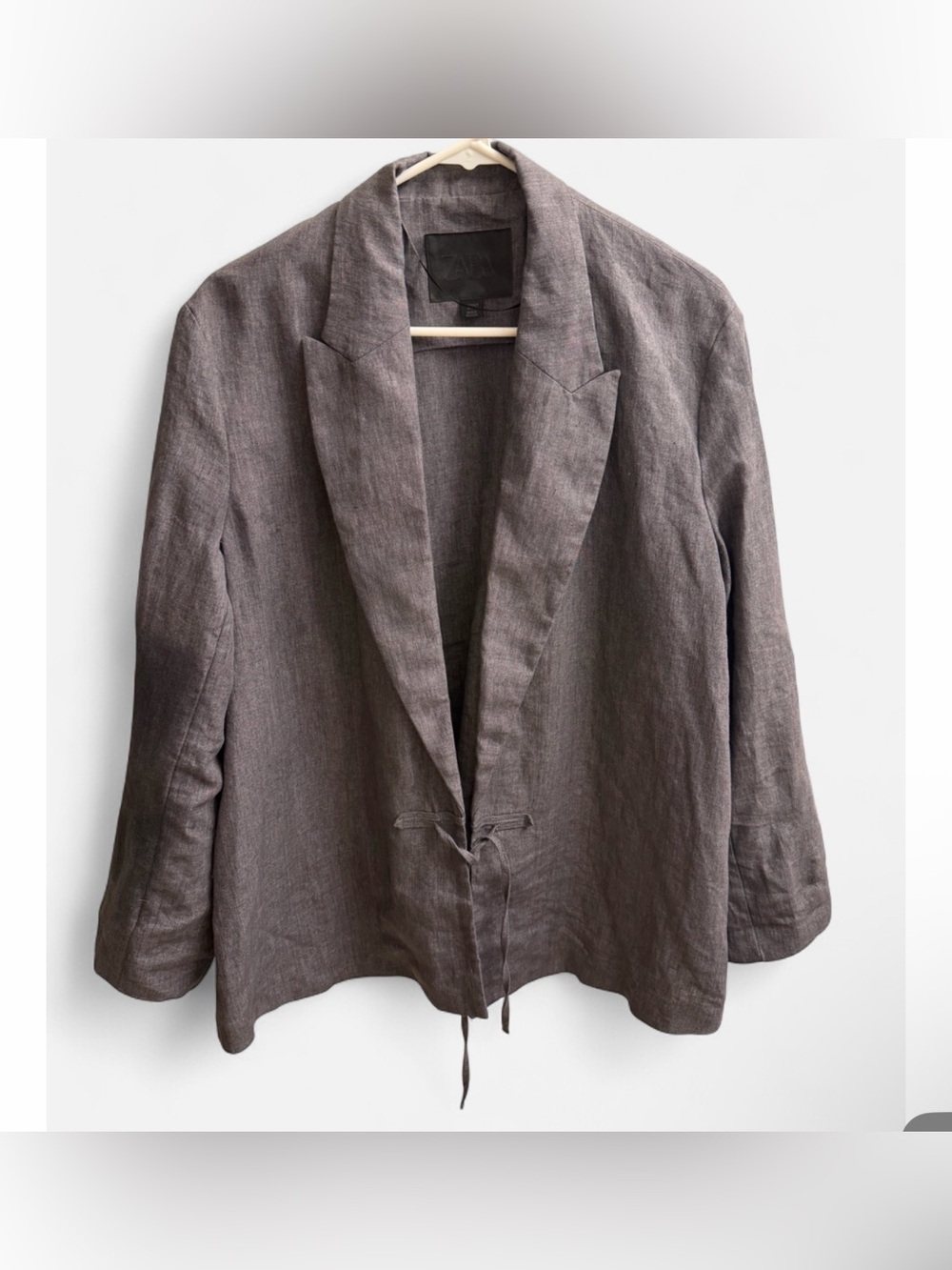 Zara ZW Gray 100% Linen Oversized Tie Front Blazer S M L